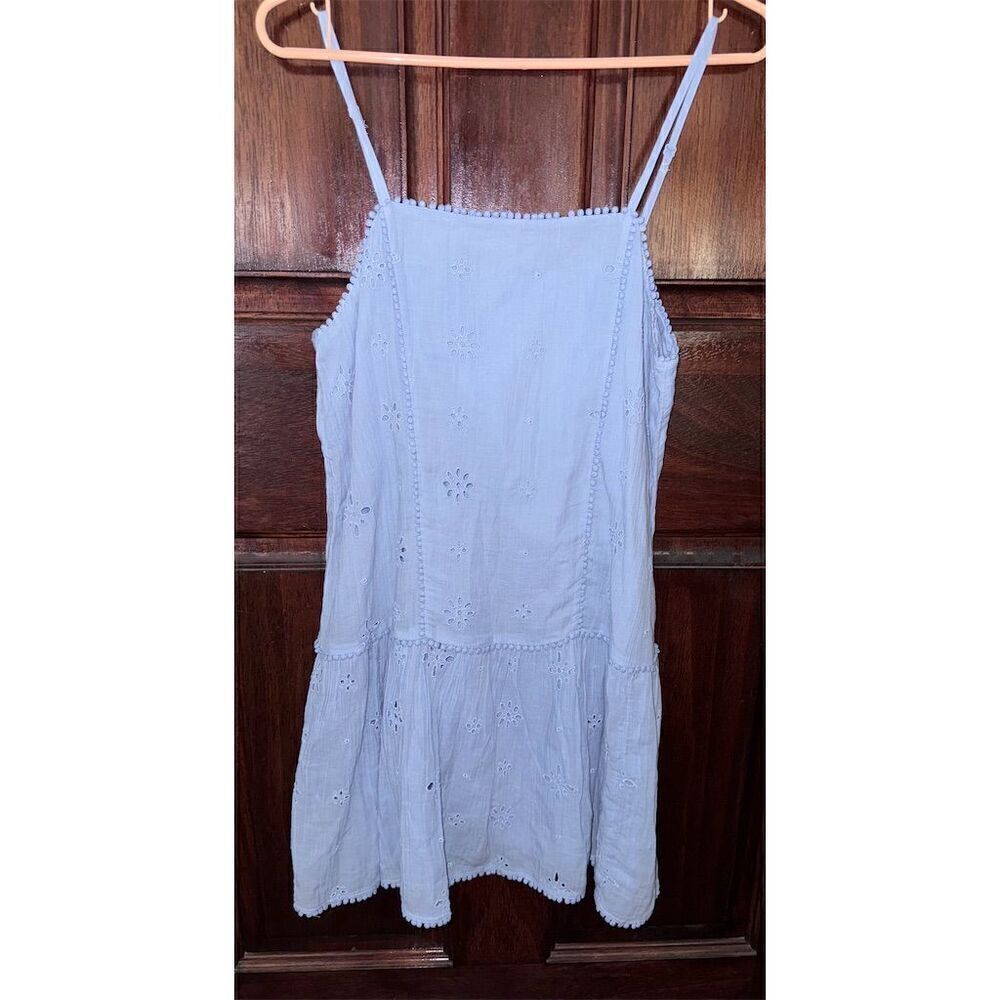 Aerie Eyelet Tank Top Babydoll Dress Powder Blue Size S Sleeveless Summer Casual